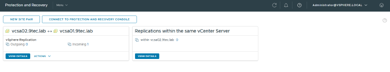 Protection and Recovery on vcsa02 with the vcsa02.9tec.lab and vcsa01.9tec.lab site pair and Incoming 1